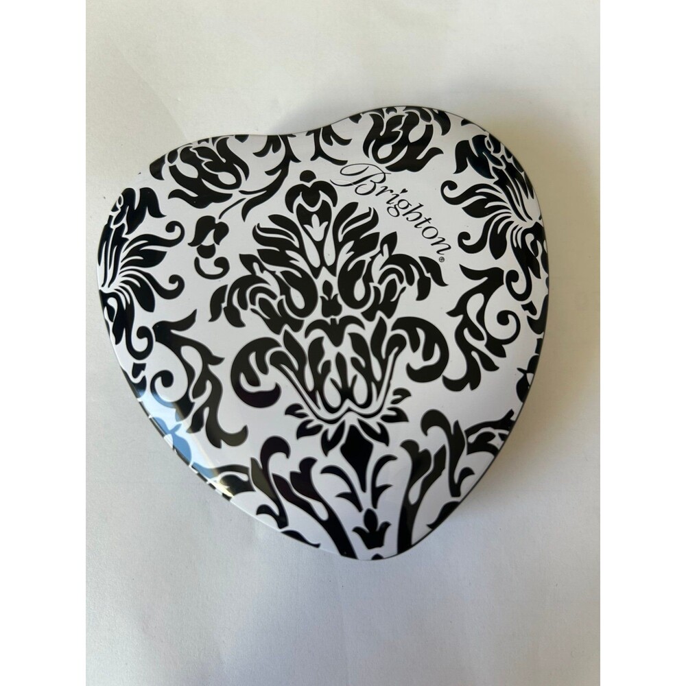 Brighton black and white heart-shaped tin box